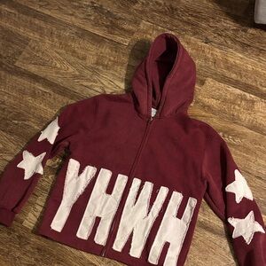 Maroon YHWH Hoodie with Star Accents